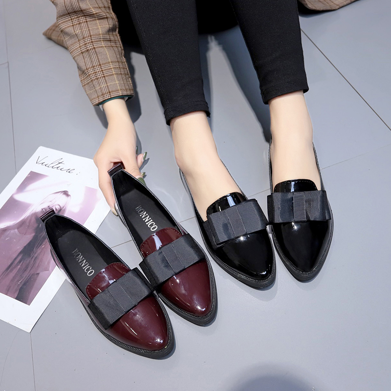 Womens Heels - Siyah/Şarap Kırmızısı Rugan Deri Sivri Burunlu