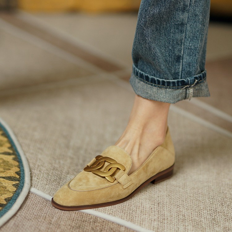 Womens Heels - Süet deri kadın loafer'lar ilkbahar/sonbahar düşük