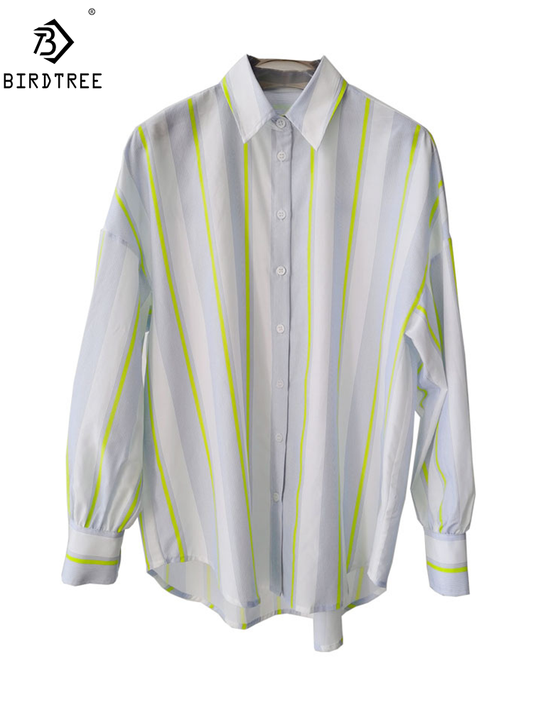 Silk Blouse - BirdTree,16MM %27,7 Gerçek İpek Zarif Gömlek,
