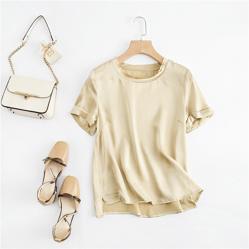 Silk Blouse - Spor Buz İpeği Kısa Kollu suni