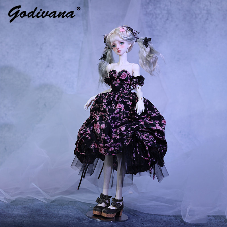 Midi Dress - 1/4 BJD Bebek Elbisesi, Siyah Tabanlı