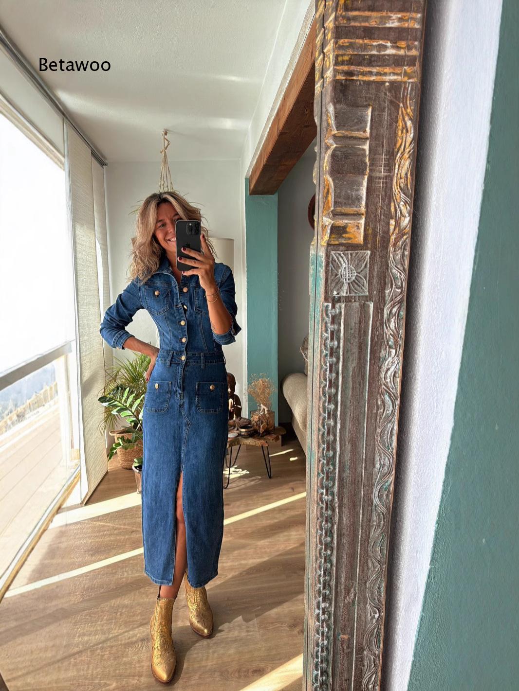 Kadınlar için Siyah Kot Midi E - Midi Dress incelemesi ve fiyatı