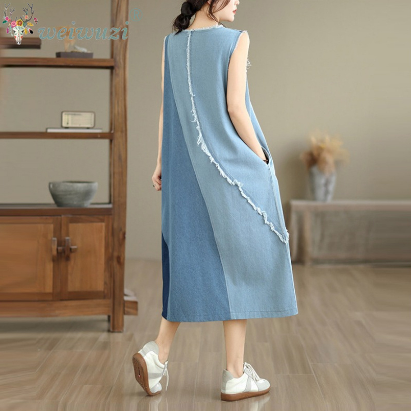 Kadın Kolsuz Patchwork Denim M - Midi Dress incelemesi ve fiyatı