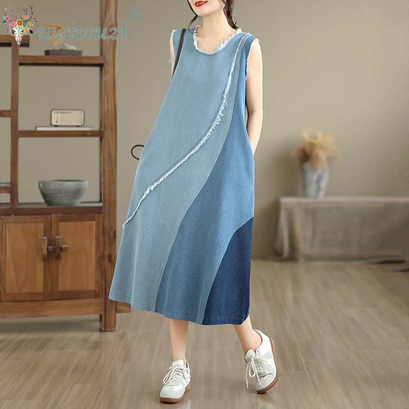 Kadın Kolsuz Patchwork Denim M - Midi Dress incelemesi ve fiyatı