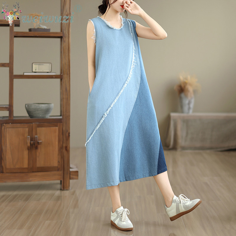 Kadın Kolsuz Patchwork Denim M - Midi Dress incelemesi ve fiyatı